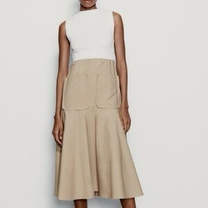 Zara- Round neck tan and white dress